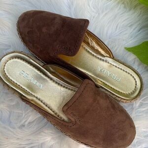 PRADA Suede Espadrille Mules, 36